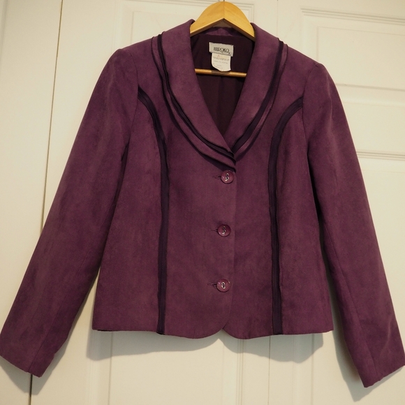 Vintage Purple Blazer with Layered Collar - Faux Suede - Size 12 - Hiroko - 80s - Picture 1 of 5